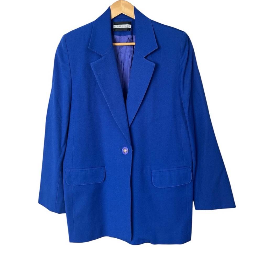 Regalia Vintage 100% Wool Cobalt Blue Oversized Blazer Jacket 10 Power Suit 80s